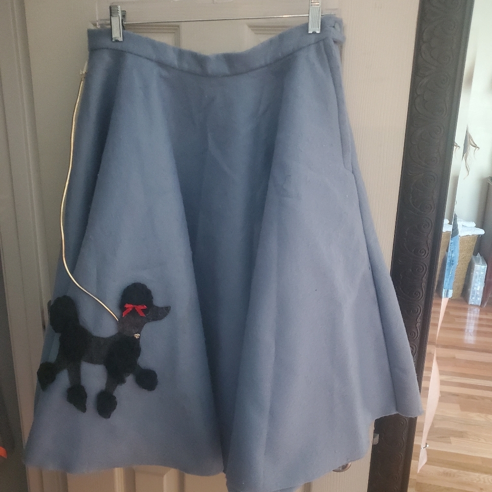 Vintage Blue Felt Hand Made Poodle Skirt 31" Waist